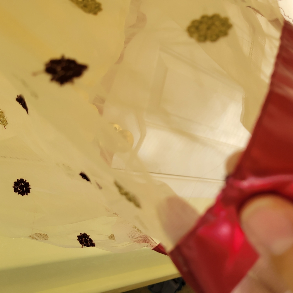 TULLE SKIRT FROM INDIA Elegant Polka Dot Skirt in Cream and Burgundy DRAWSTRING - Picture 6 of 16